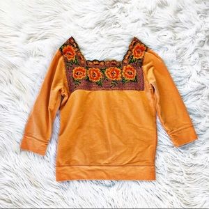 Lucky Brand floral embroidered popover sweatshirt